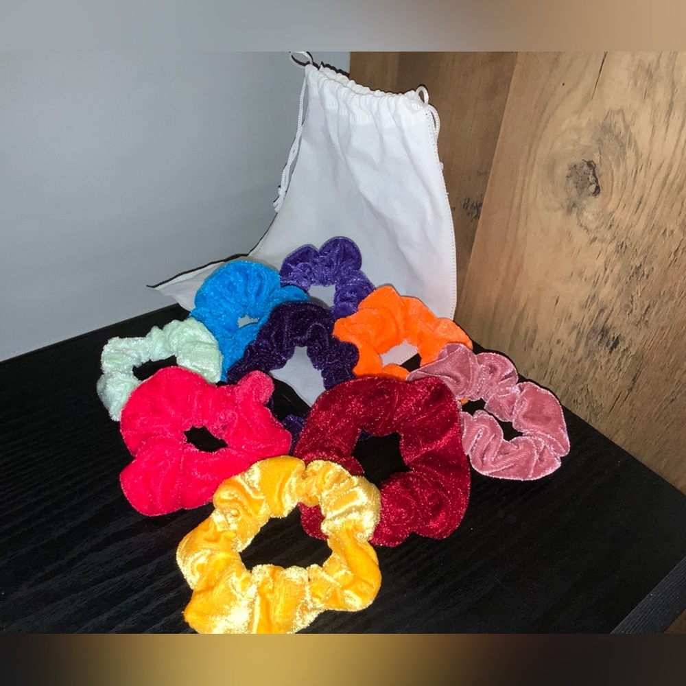 9 assorted colorful velvet scrunchies